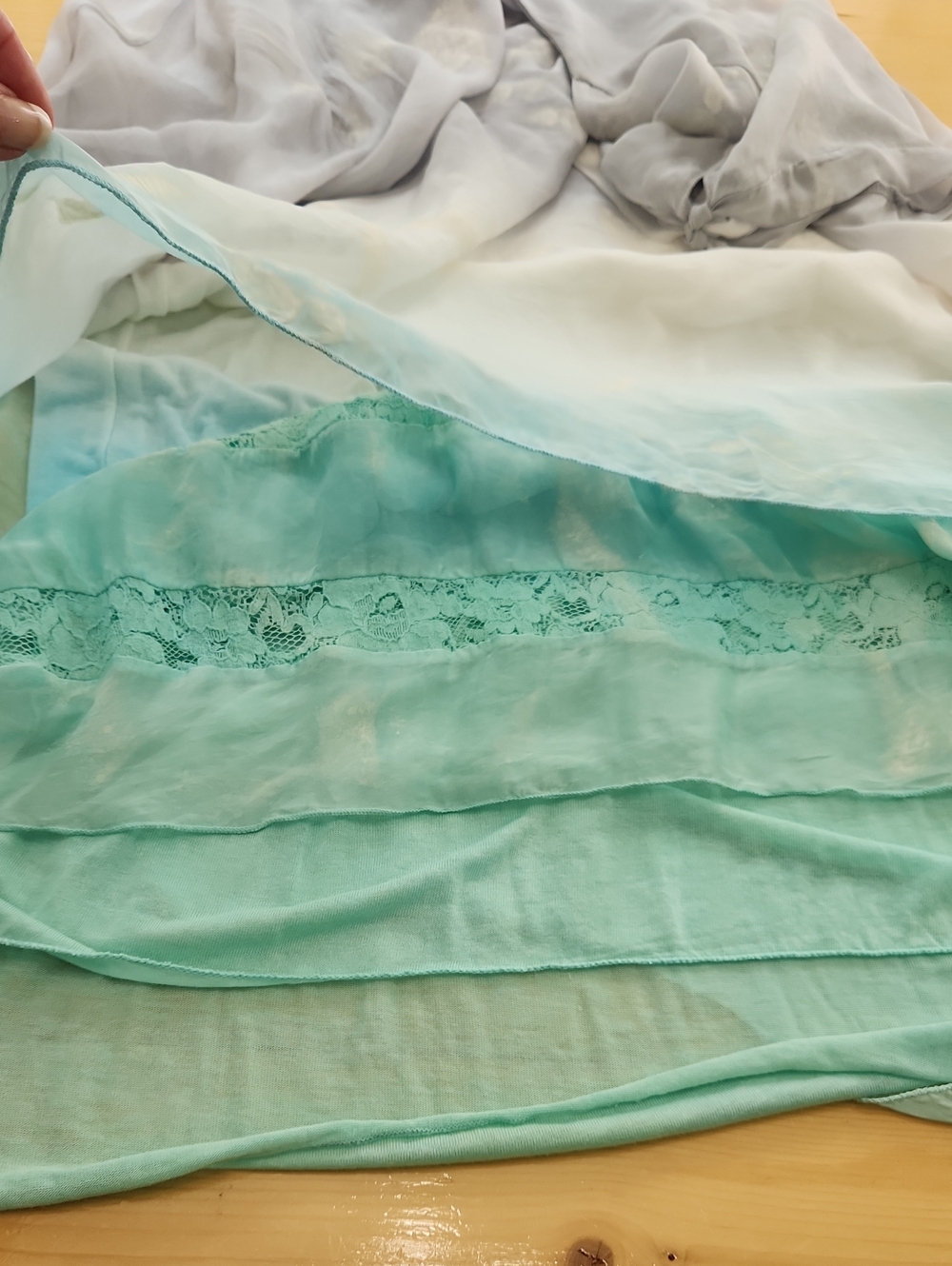 Belle France Silk Ombre Dress XL Italy Boho Romantic Lace Layered Midi - Picture 12 of 16